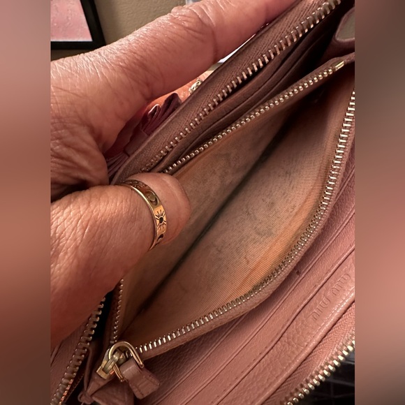 Miu Miu Pink Leather Studded Bow Crystal Embellished Zip Around Wallet - Picture 6 of 15